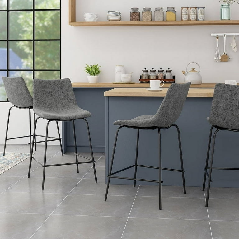 Bar Stool with Charcoal Mottled Texture Upholstery