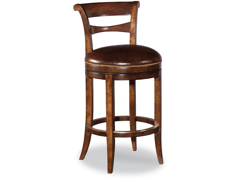 Bar Stool with Circular Footrest Brown Leather-Like Traditional