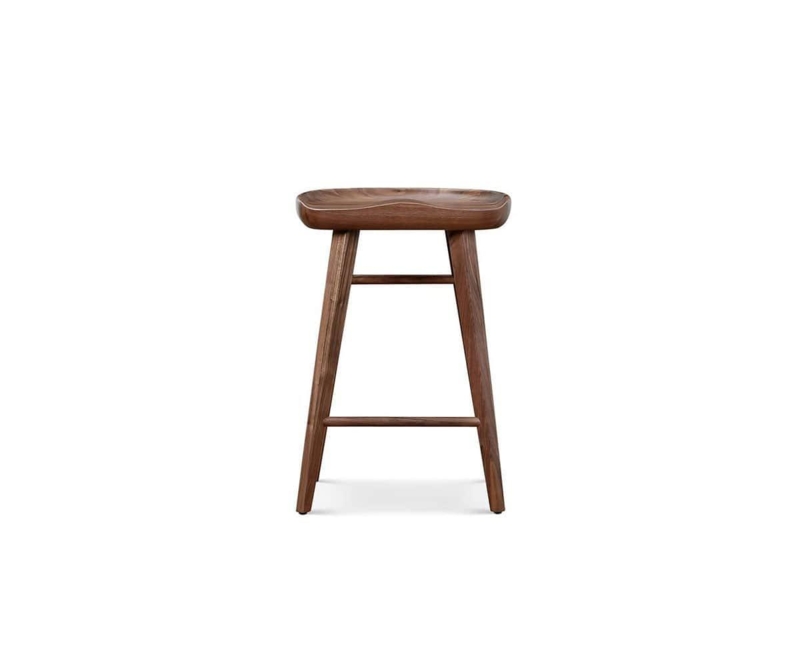 Bar Stool with Contoured Saddle Seat, Tapered Legs, Walnut Tone