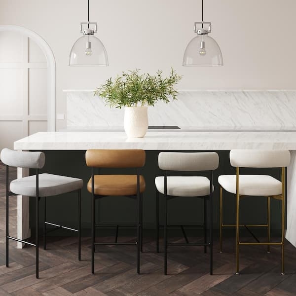 Bar Stool with Cylindrical Backrest, Mixed Black & Gold Metal Finish
