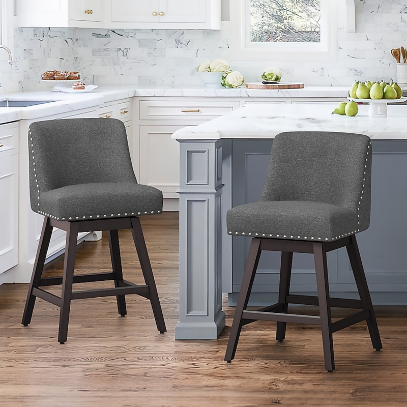 Bar Stool with Dark Espresso Legs and Silver Nailhead Trim