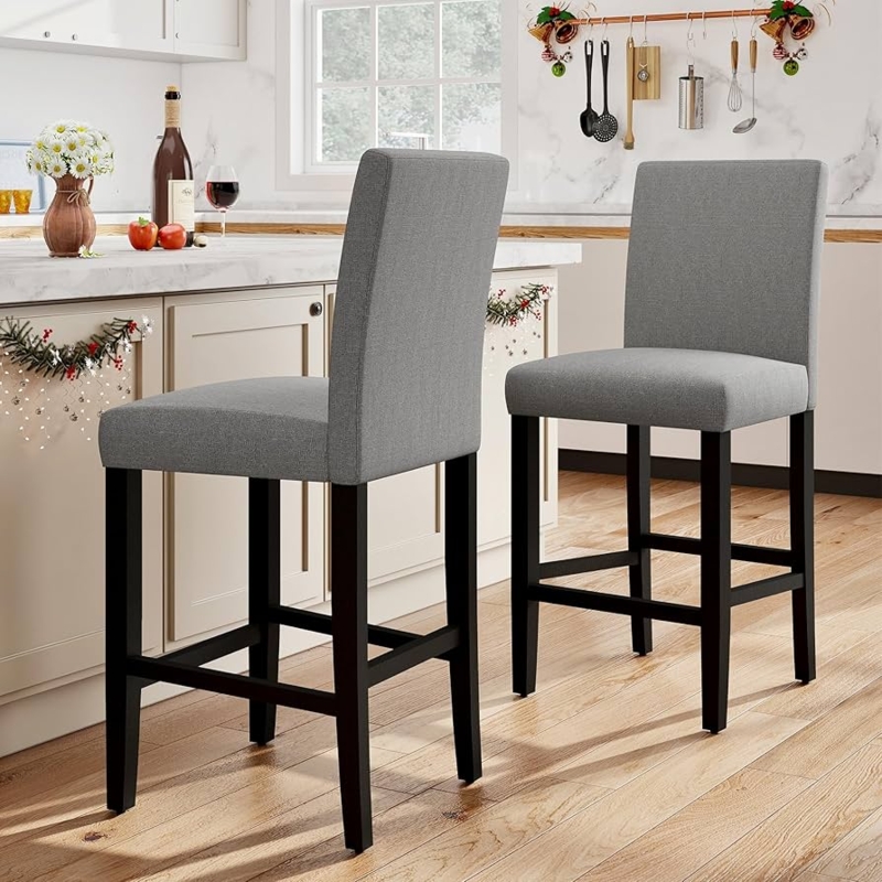 Bar Stool with High Back Design and Black Wood Legs