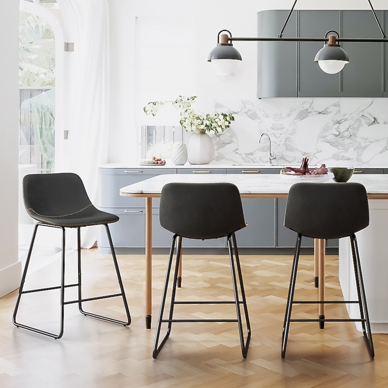 Bar Stool with Low Back Silhouette and Decorative Stitching