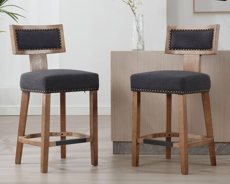 Bar Stool with Open T-Back Support and Metal Kickplate
