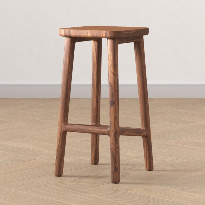 Bar Stool with Organic Joinery, Backless Walnut-Toned Silhouette
