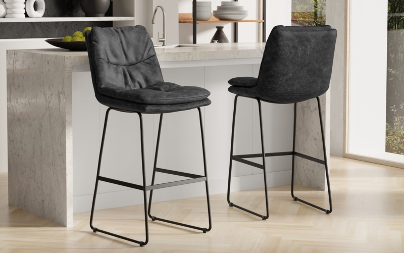 Bar Stool with Pleated Upholstery and Slim Sled Base