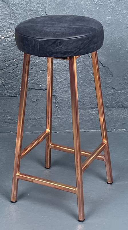 Bar Stool with Round Leather Seat & Square Tubing Frame