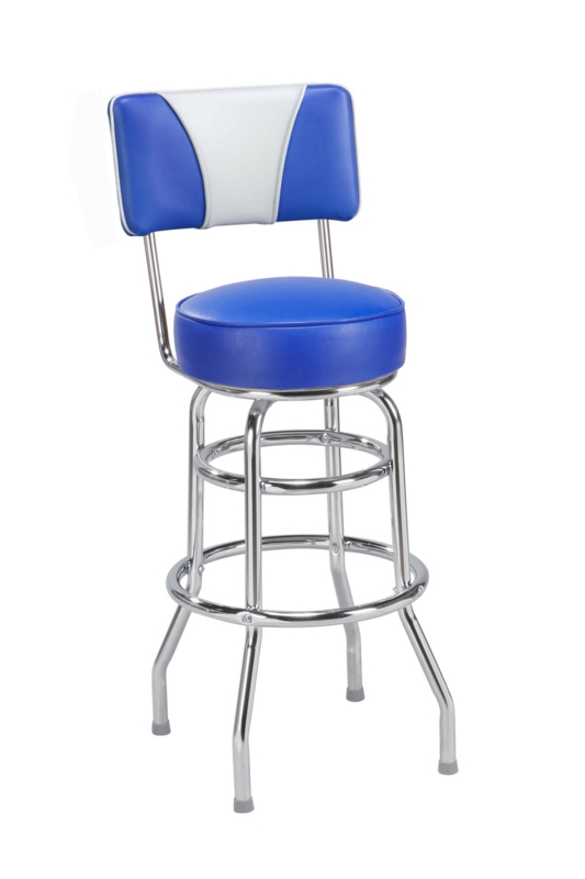 Bar Stool with Two-Tone Backrest, Chrome Retro Diner Swivel