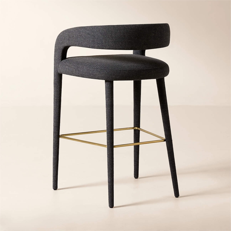 Bar Stool with Upholstered Legs and Brass Footrest Accent