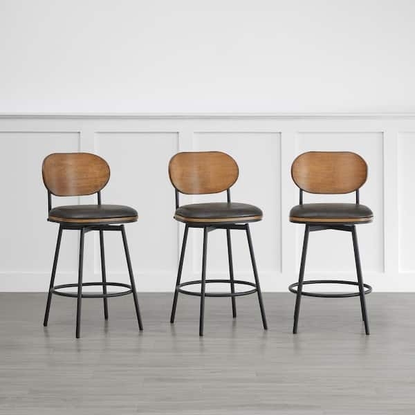Bar Stool Wood Toned Back Swivel Seat Footrest Ring