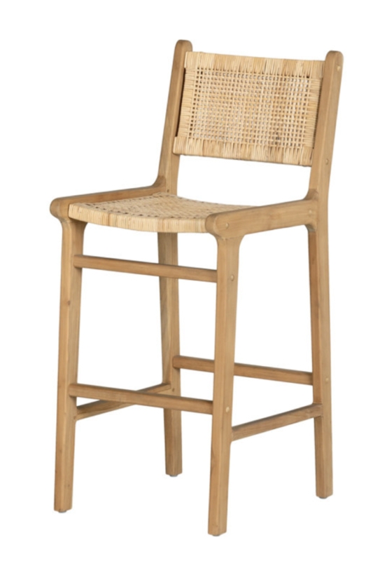 Bar Stool Woven Cane Details Square Back Natural Wood