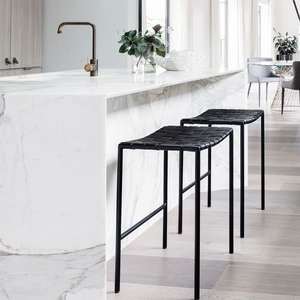 Bar Stool Woven Strap Seat Metal Frame Sled Base