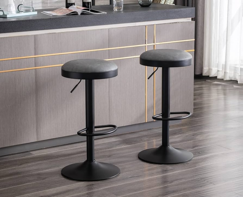 Bar Stools Backless Minimalist Grey Faux Leather Adjustable