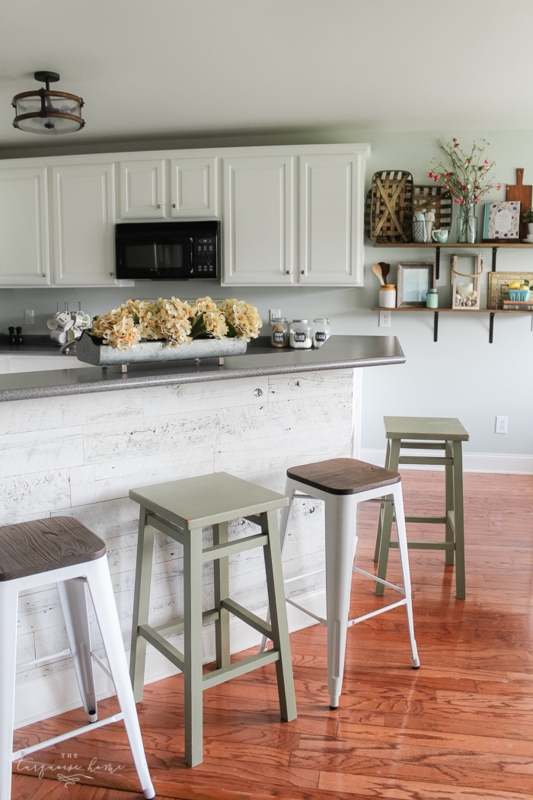 Bar Stools Backless Mixed Styles Sage Green Wood and White Metal