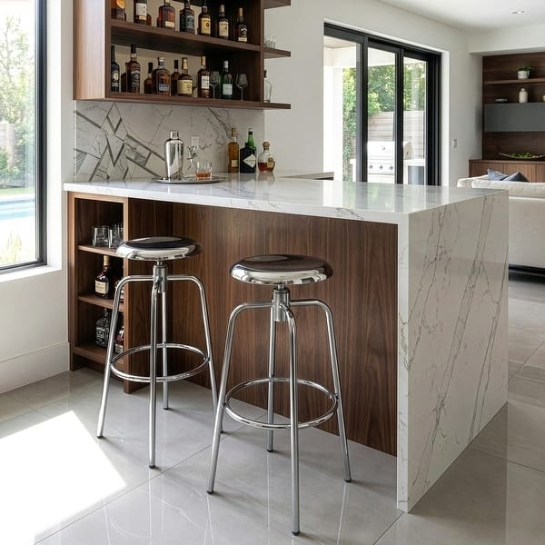 Bar Stools Backless Polished Chrome Round Seat Minimalist Silhouette