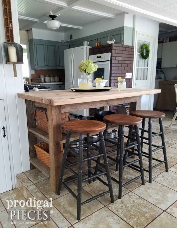 Bar Stools Backless Round Wood Seat Black Spindle Legs Rustic
