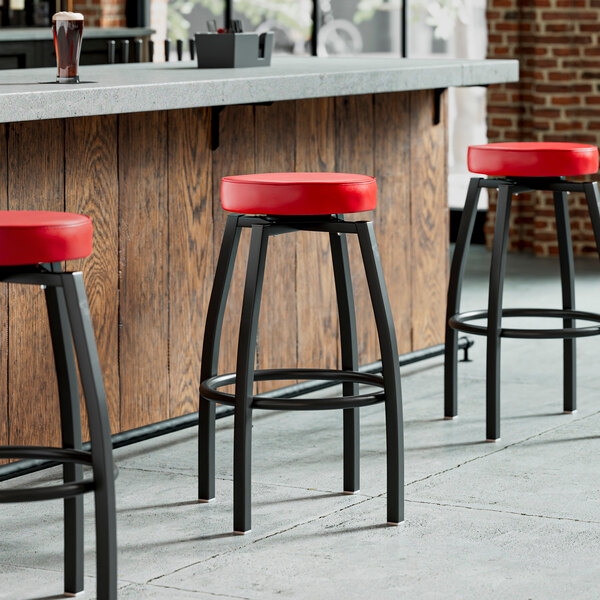 Bar Stools Backless Silhouette Black Metal Frame Industrial Swivel