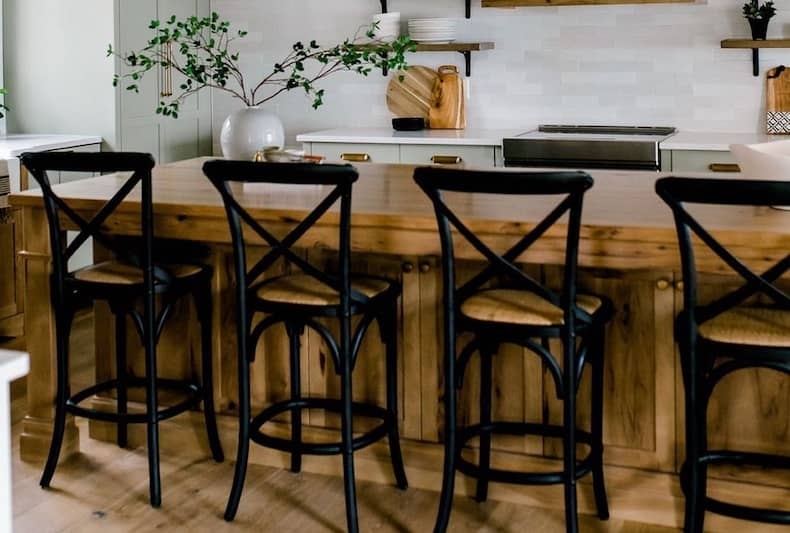 Bar Stools Black Cross Back Woven Seat Matte Finish Farmhouse