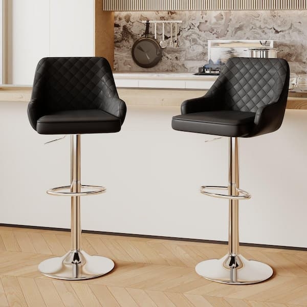 Bar Stools Black Diamond Quilted Polished Chrome Pedestal