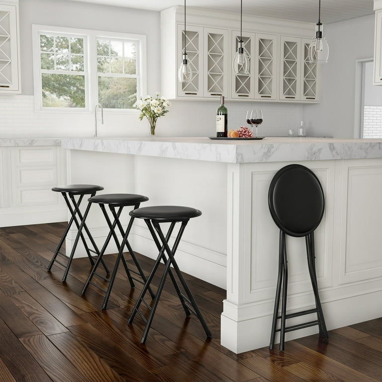 Bar Stools Black Metal Folding Backless Round Seat Portable Seating