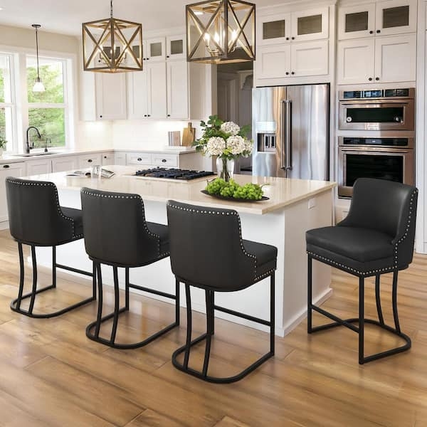 Bar Stools Black Nailhead Trim Sled Base Upholstered Farmhouse