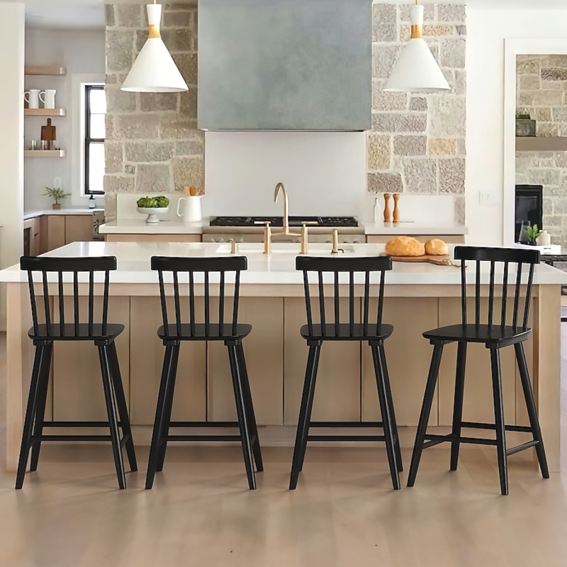 Bar Stools Black Spindle Back Wood Counter Height Farmhouse