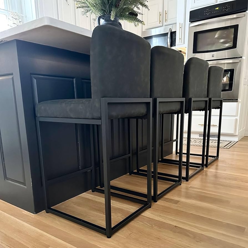 Bar Stools Charcoal Gray Upholstery Black Metal Frame Modern