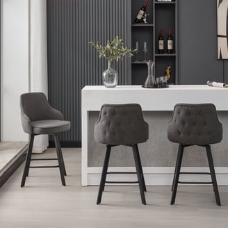 Bar Stools Charcoal Grey Upholstery Bucket Seat Tapered Legs (66 characters)