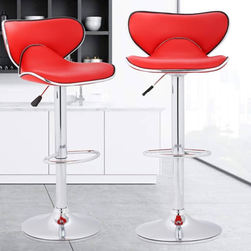 Bar Stools Chrome Pedestal Curved Backrest Contemporary Adjustable