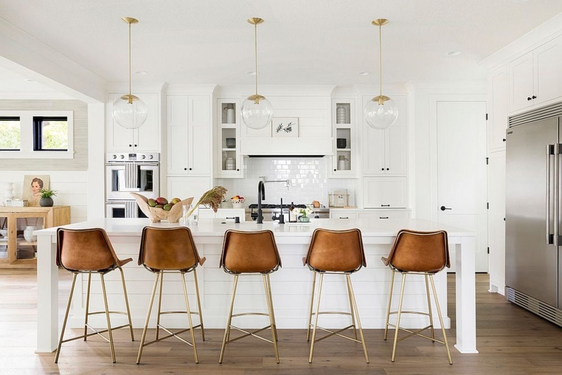 Bar Stools Cognac Leather Like Upholstery Brass Tapered Legs