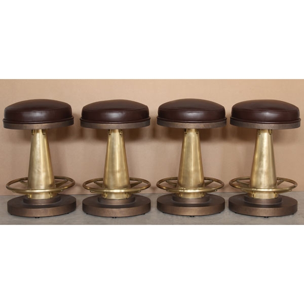 Bar Stools Conical Base Brass Toned Metal Leather Like Round Seat