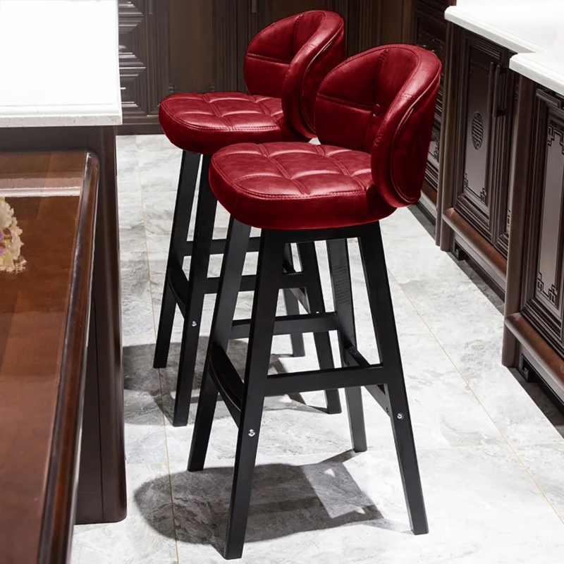 Bar Stools Curved Wrap Around Back Tufted Upholstery Tapered Legs