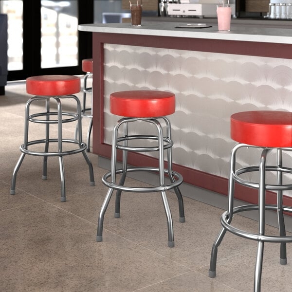 Bar Stools Double Ring Chrome Frame Retro Vinyl Seat Diner