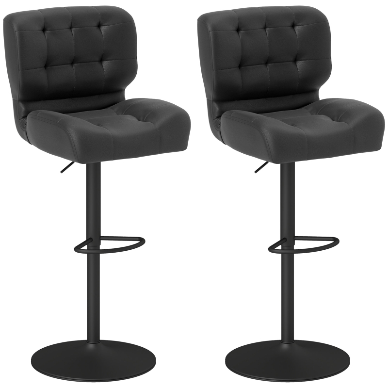 Bar Stools featuring Monochromatic Black Finish and Tufted Backrest