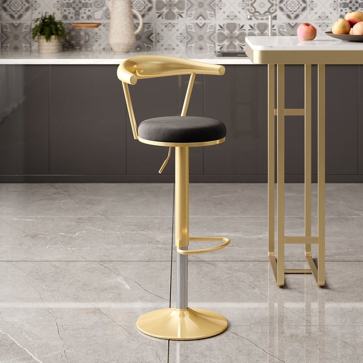 Bar Stools Glam Gold Open Backrest Black Velvet Adjustable