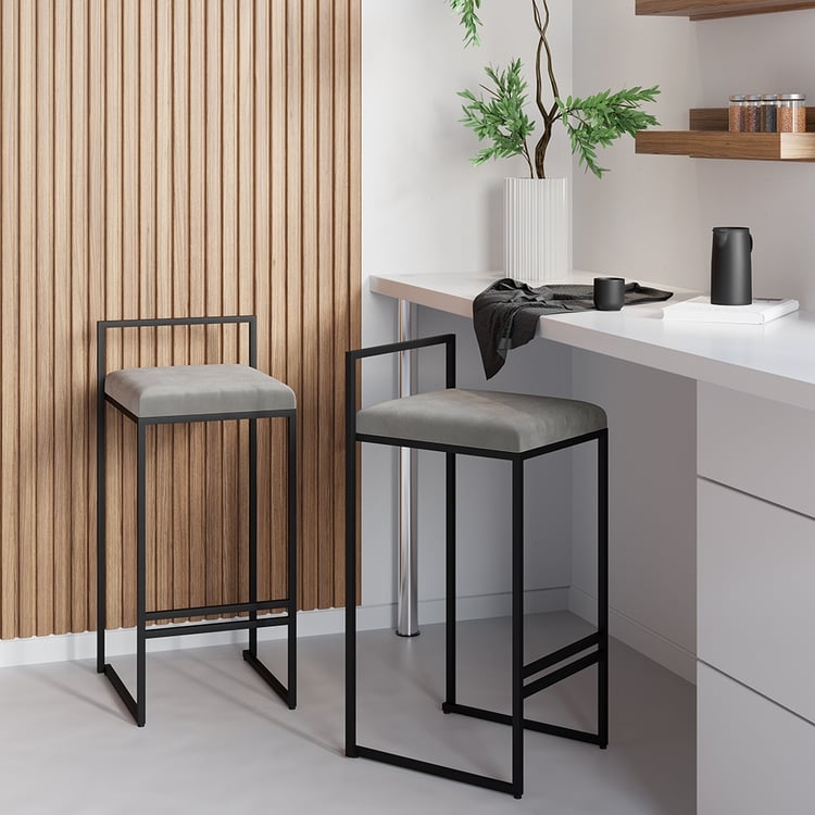 Bar Stools Low Back Black Metal Frame Slim Minimalist Kitchen Design