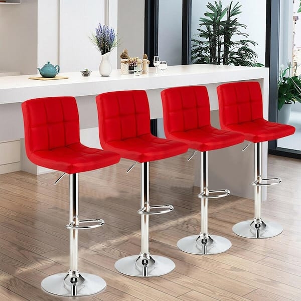 Bar Stools Low Back Silhouette Quilted Upholstery Adjustable Chrome