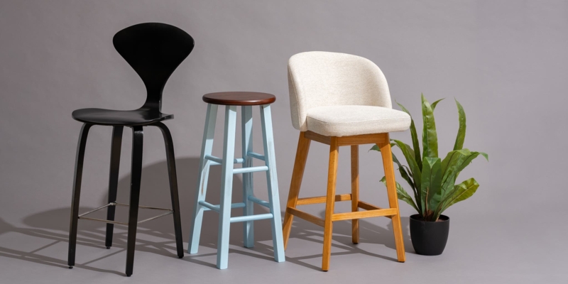 Bar Stools Mixed Material Counter Stools Curved Silhouette Diverse Palette Trio