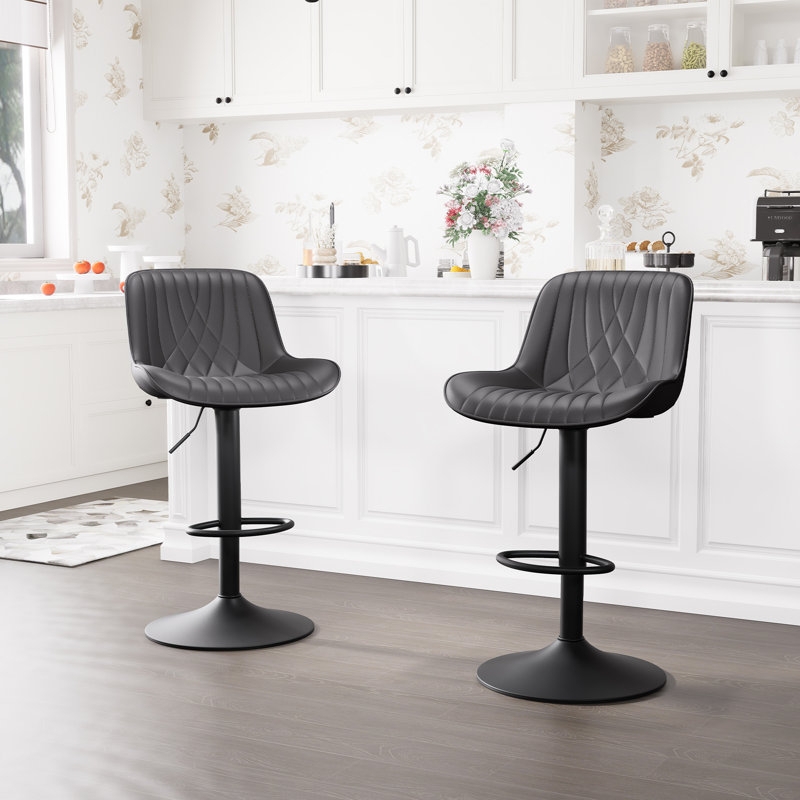 Bar Stools Modern Black Faux Leather Diamond Quilted Matte