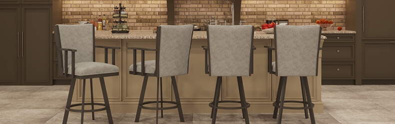 Bar Stools Neutral Upholstered High Back Swivel Transitional Style