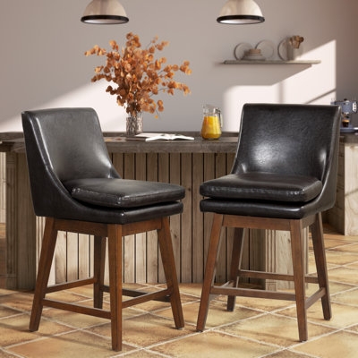 Bar Stools Pair Tapered Wood Base Curved Back Rustic Kitchen Island