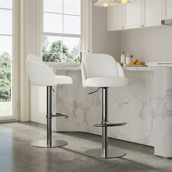 Bar Stools Pearl Boucle Fabric Satin Gunmetal Base Swivel