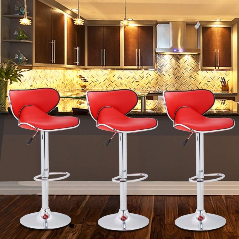 Bar Stools Polished Chrome Stand Height Adjustable Modern Kitchen