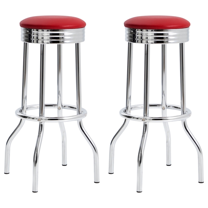 Bar Stools Ribbed Chrome Apron Retro Diner Aesthetic Flared Legs