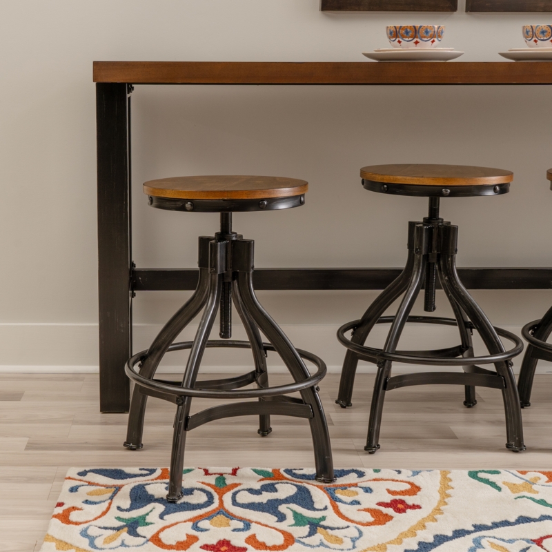 Bar Stools Rustic Modern Wood and Metal Backless Screw Lift