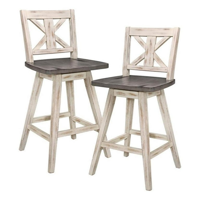 Bar Stools Swivel X Back Two Tone Distressed White Charcoal Grey
