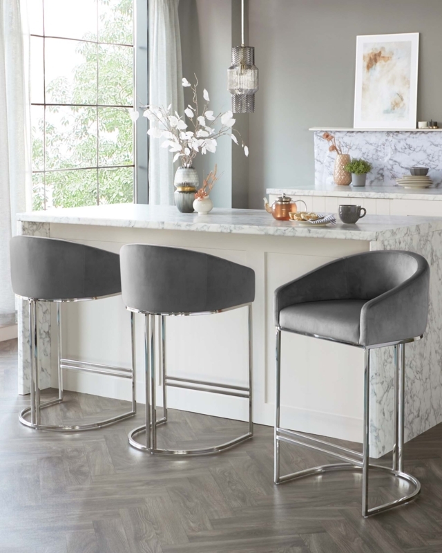 Bar Stools Velvet Polished Silver Sled Base Wrap Around Back Glam