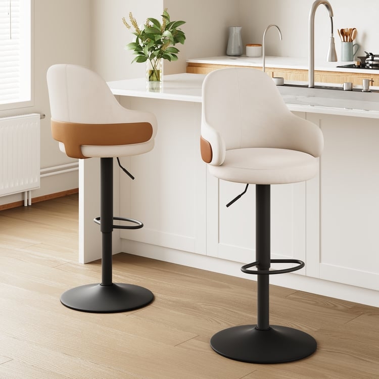 Bar Stools White and Tan Two-Tone Wingback Adjustable Swivel