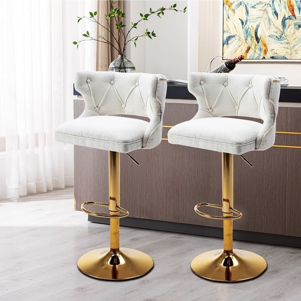Bar Stools: White Tufted Cutout Back with Swivel Pedestal Base