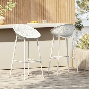 Bar Stools with Perforated Seat White Metal Modern Minimalist